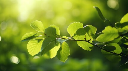 Obraz premium Fresh Green Leaves with Soft Sunlight Background