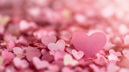 Obraz premium Pink paper hearts and confetti overlay for celebrations.