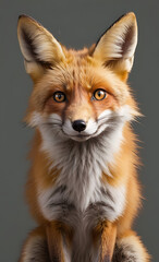 Fototapeta premium Alarmed Fox with Perked Ears and Alert Eyes, Isolated on Plain Background for an Intense Look