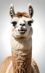 Obraz premium Angry and Stubborn Llama with Squinted Eyes and Tight Lips, Isolated on Plain Background for Humorous Look