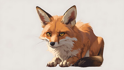 Obraz premium Alarmed Fox with Perked Ears and Alert Eyes, Isolated on Plain Background for an Intense Look