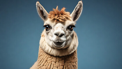 Obraz premium Angry and Stubborn Llama with Squinted Eyes and Tight Lips, Isolated on Plain Background for Humorous Look