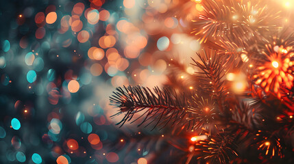 Colorful New Year 2025 background with fireworks and bokeh