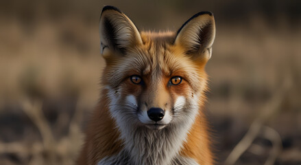 Fototapeta premium Alarmed Fox with Perked Ears and Alert Eyes, Isolated on Plain Background for an Intense Look