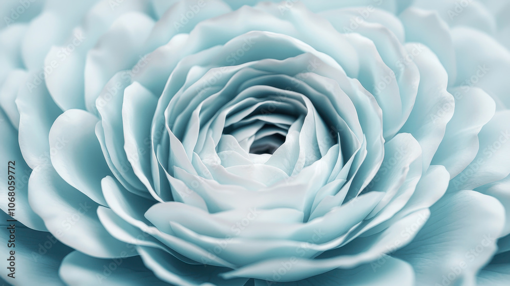 Poster close up view of blooming light blue rose, showcasing its delicate petals and intricate details