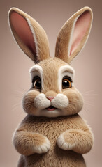 Obraz premium Shy and Blushing Bunny with Big Ears Folded Down, Isolated on Plain Background for Charming Appeal
