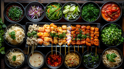 Fototapeta premium Colorful Street Food Stand with Fresh Ingredients