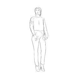 sketch image of an office woman walking with a small bag in her hand