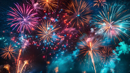 Fototapeta premium Fireworks Display Celebrating the Arrival of 2025 in the Night Sky