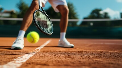 A player prepares to hit a tennis ball on a clay court during a sunny afternoon in a competitive match