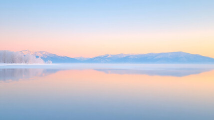 Fototapeta premium frozen lake with crystal clear ice reflecting pastel sky at dawn