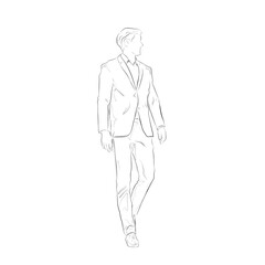 Sketch illustration of a business man walking confidently