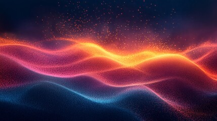 Fototapeta premium Abstract digital art with glowing waves in red, orange, and blue with sparks.