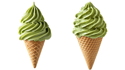 Two green ice cream cones with a waffle pattern