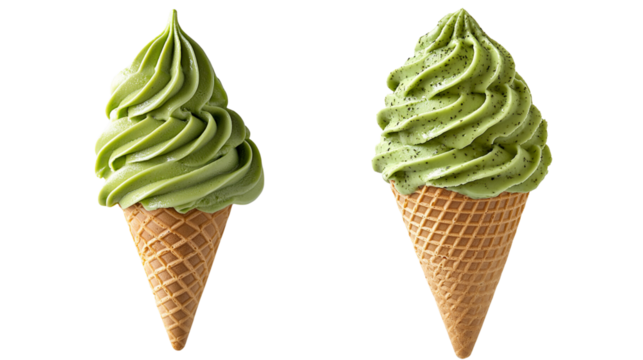 Two green ice cream cones with a waffle pattern