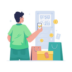 A man scan qr code for digital shopping payment vector illustration