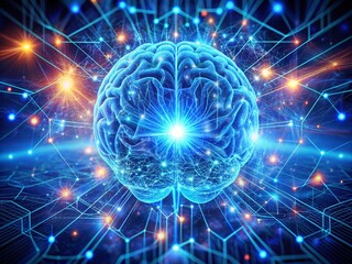 Fototapeta premium Futuristic glowing stars in space with digital energy and Earth shining in the background