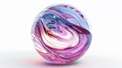 Fototapeta premium A 3D rendering of a colorful sphere with abstract swirling patterns. The sphere appears to be made of glass, with a glossy finish. The patterns are in shades of pink, purple, blue, and white. 