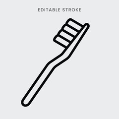 Toothbrush icon vector. Dental oral cleaning toothbrush symbol outline icon. Editable stroke