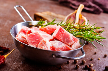 raw meat with spice in pan