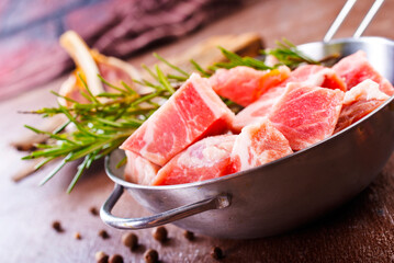 raw meat with spice in pan