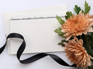 condolence message card and black ribbon