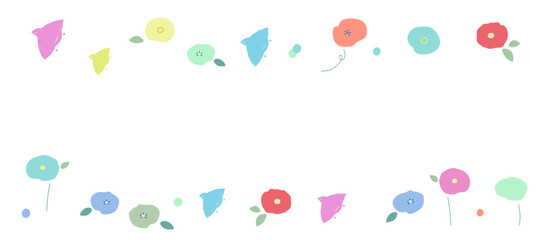 千鳥と花のフレームイラスト