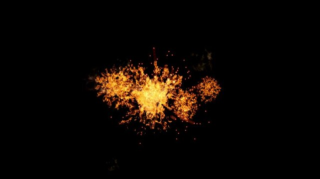 4k. Fire explosion animation, computer graphics fire explosion, smoke explosion on green screen.