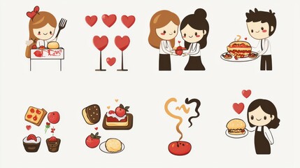 Cute food and love themed illustrations for celebrations