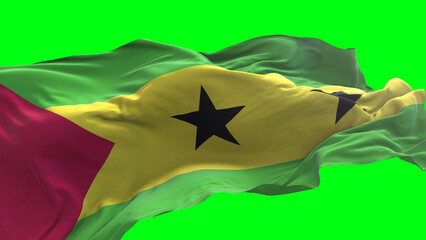 Sao Tome and Principe flag - 3D realistic waving flag on green screen background for chroma key