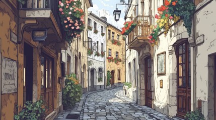 Fototapeta premium Charming Historic European Cobblestone Alley