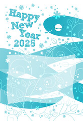 夢見る蛇とワイヤープランツの2025年の年賀はがき〜ブルー.png〜