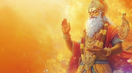 Illustration with free space for text, hindu god lord Vishwakarma, blessing with the right hand