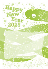夢見る蛇とワイヤープランツの2025年の年賀はがき〜グリーン.png〜