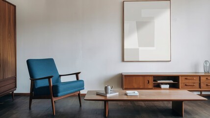 Fototapeta premium the living room of a home features a large painting by person.