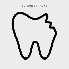 Tooth caries icon vector. Dental teeth caries or decay symbol outline icon. Editable stroke