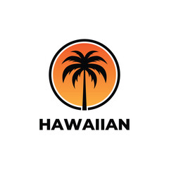 hawaiian sunset logo design concept vector label circle