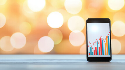 Modern smartphone displaying stock market graph on screen, symbolizing financial growth and investment opportunities. blurred background adds dynamic feel