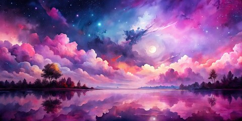 Obraz premium Abstract Watercolor Night Photography in Pink and Purple for Creative Design Projects, Artistic Backgrounds, Digital Art, and Modern Decor