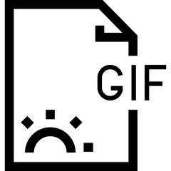 A Simple Black and White Illustration of a GIF File Symbol With a Sun and Clouds Design, Representing Animated Graphics in Digital Media