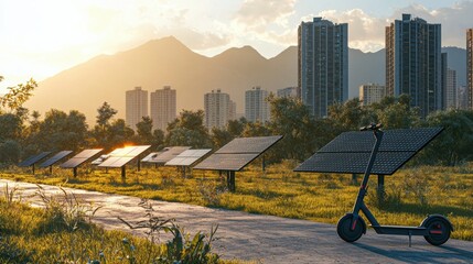 Solar Power and E-Scooter in Urban Landscape