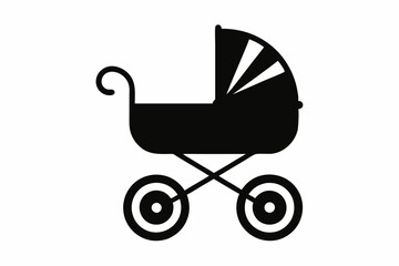 Baby Carriage Icon, Baby Pram Silhouette Vector, Baby Carriage Silhouette