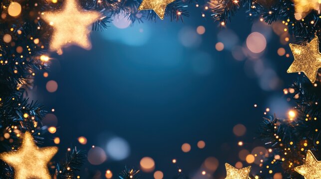 Starry Night Border, enchanting design featuring twinkling stars, ideal for framing text or images, blank center for customization