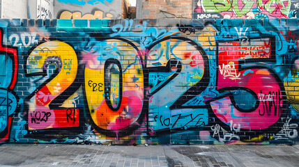 Naklejka premium 2025 graffiti mural - street art new years concept