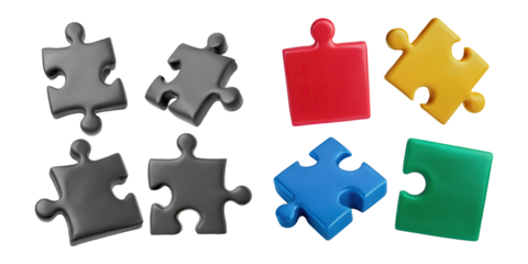 Colorful Jigsaw Puzzle Pieces on Transparent Background, PNG collection, set bundle, isolate on transparent or white background