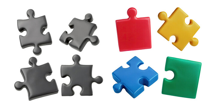 Colorful Jigsaw Puzzle Pieces on Transparent Background, PNG collection, set bundle, isolate on transparent or white background