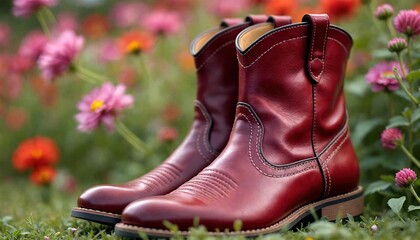 Cherry Red Boots with Wildflowers