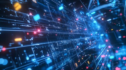 AI algorithm detecting patterns in big data visualized on a holographic screen.