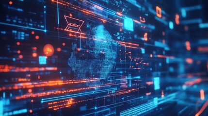 Obraz premium AI algorithm detecting patterns in big data visualized on a holographic screen.