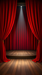 Theater Stage Spotlight Red Velvet Curtains Wooden Floor